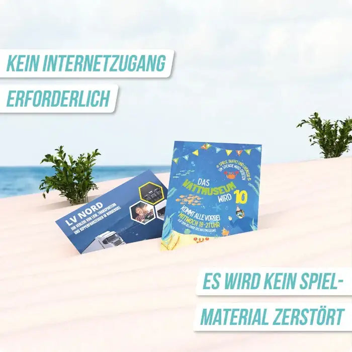 Bunte Einladungskarten für Kindergeburtstag am Strand, nachhaltiges Spielzeug & Bastelmaterial
