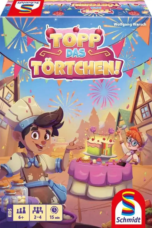 Brettspiel Topp Das Törtchen! für Kinder mit lustigen Bäcker-Charakteren.